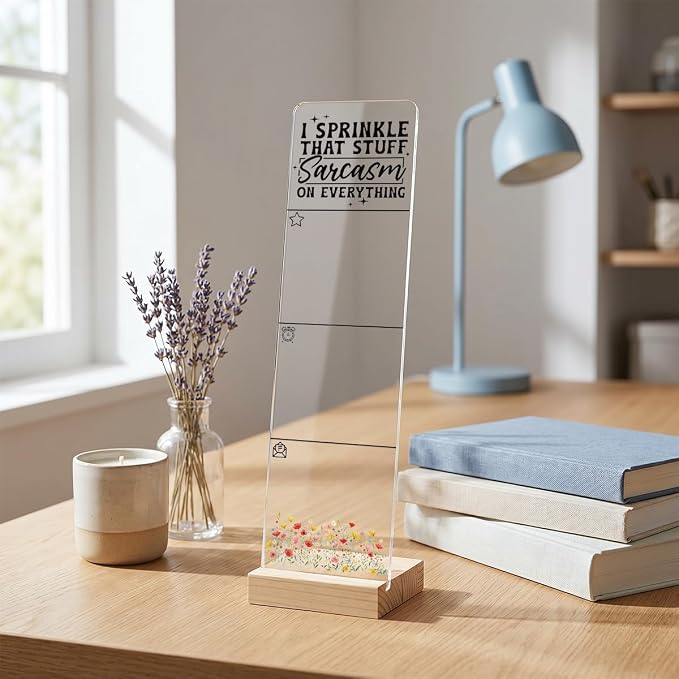 Sticky Note Holder, Monitor Memo Board, Acrylic Post It Note Holder with Wooden Base, Includes 200 Notes, Desk Organizer Funny Sarcasm Quote