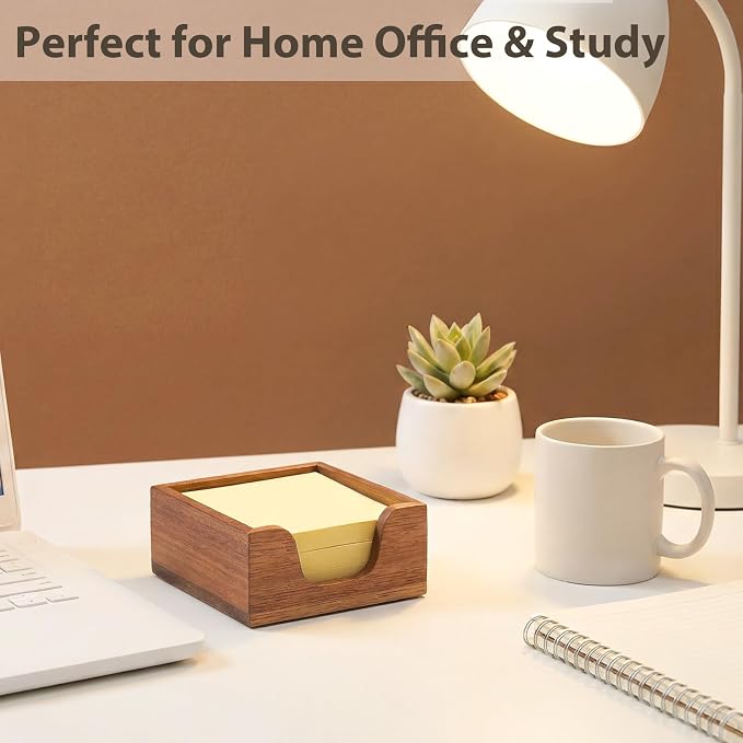 Wooden Sticky Note Holder for 3 x 3 Notes, Sticky Note Dispenser for Desk, Modern Post It Note Holder, Office Desk Organizer Accessories for Workspace