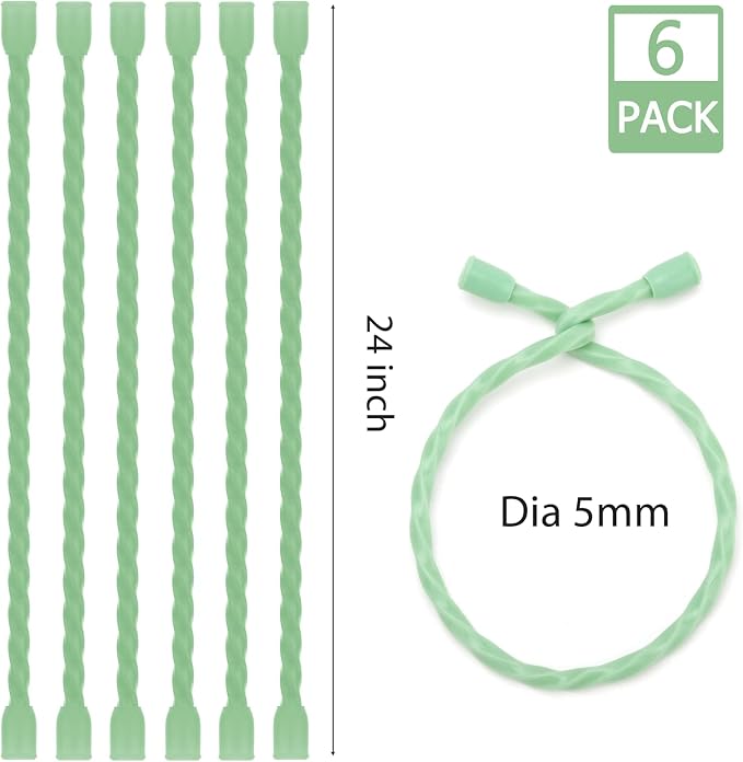 6 PCS 24-Inch Silicone Cable Ties Dia 5mm Reusable Steel-Core Rubber Twist Ties Bendable Cable Ties for Bundling and Holding, All Purpose Cord Tie for Indoor and Outdoor (Green)