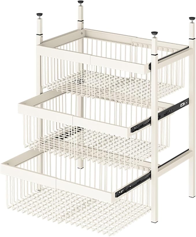 Expandable Cabinet Pull Out Basket,1-3 Tier Stackable Shelf Baskets Organizer,Carbon Steel Stackable Storage Bins,for Office Bathroom Bedroom(3 tier)