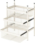 1-3 Tier Expandable Cabinet Pull Out Basket,Stackable Shelf Baskets Organizer,Carbon Steel Stackable Storage Bins,for Office Bathroom Bedroom(3 tier)
