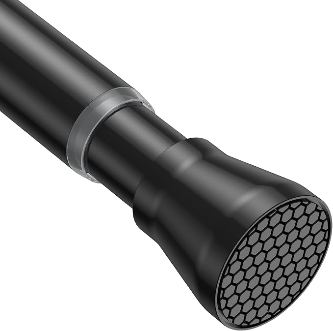 AIZESI Black Curtain Rods No Drilling Tension Shower Curtain Rod 40 to 78Inch Adjustable Heavy Duty Spring Loaded Curtain Rods for Window Bathroom Outdoor Renter Friendly