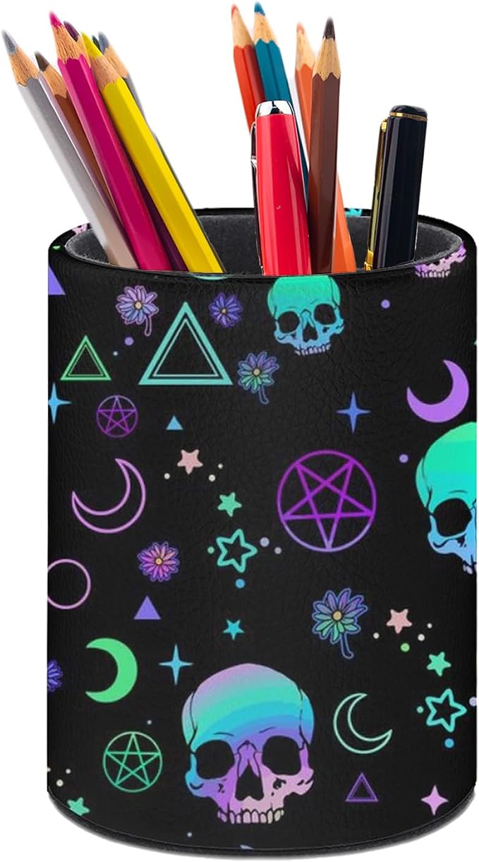 Magic Skull Pen Holder Pencil Cup for Desk Organizer | Cute Makeup Brush Holder PU Multifunctional Office Suppliesfor Decor Home Classroom School