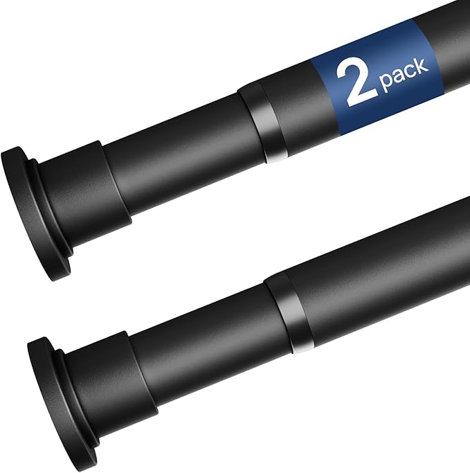ALLZONE Tension Curtain Rod for Window, 2 Pack 83-123 Inches, Heavy Duty Curtain Rods No Drilling, Non-Slip Bathroom Shower Tension Rod, Renter Friendly, Adjustable, Spring Loaded, Extra Long, Black