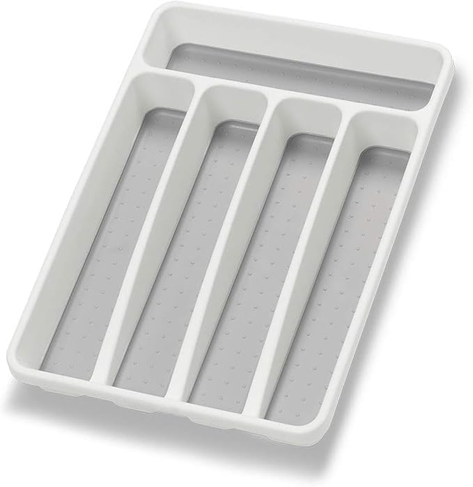 Loyareal Silverware Organizer Utenisl Organizer Holder Kitchen Drawer Organizer Plastic Silverware Tray for Drawer Flatware Organizer 5 Compartment White