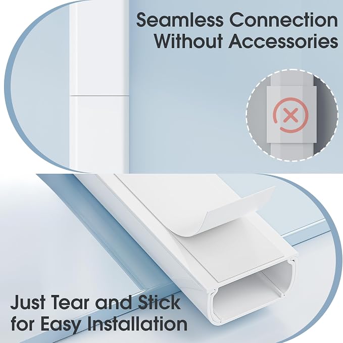 Large Cord Hider - 47in Wire Hiders for TV on Wall, Paintable Cable Hider, X-Large Cable Management Kit, Cord Hiding for Wall, W1.6in H0.8in White