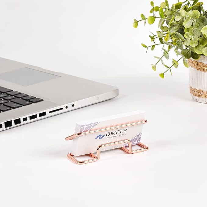 Metal Business Card Holder for Desk, Cute Card Display Stand, Compatible with Various Countertops, Rose Gold
