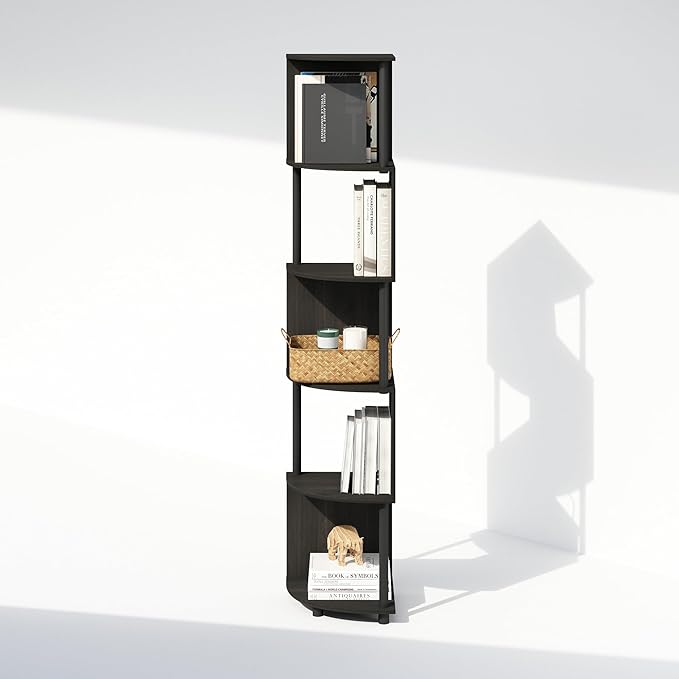 Furinno Basic Book Shelf, 5-Tier Bookshelf, Bookcase with Zigzag Corner Shelf, 14.2 x 14.2 x 71.2, for Living Room, Bedroom, Home Office, Amber Pine/Black