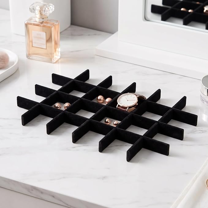 Ipetboom 1 Set Jewelry Tray Organizer, Velvet Storage Divider for Drawers Boxes, Showcase Display Insert Grid Lattice Separators for Rings Earrings Necklaces Bracelets Holding