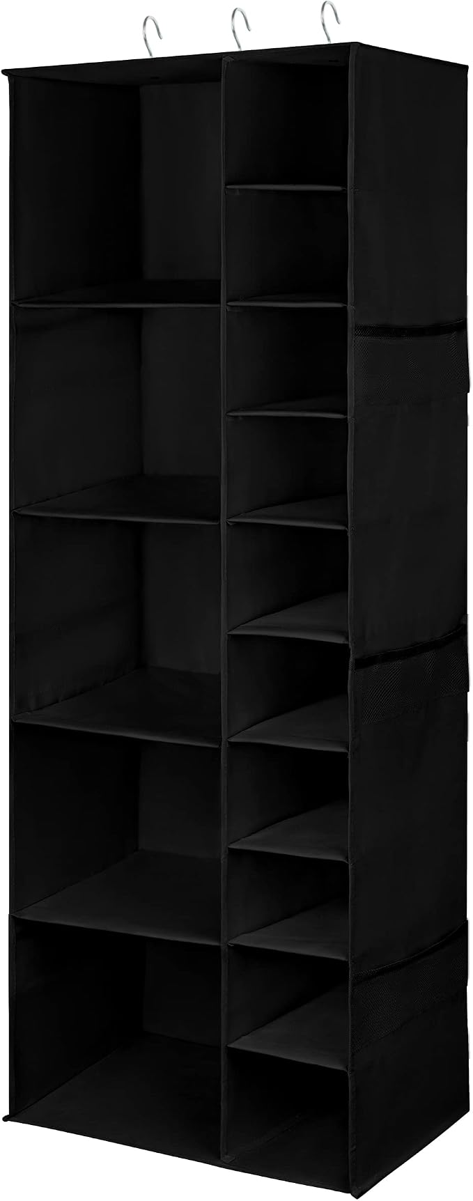 Libeder Shoe Organizer for Closet, 15 Shelf Hanging Closet Storage Shelves - 10 Shoe Rack Organizer and 5 Compartment for Clothes with 6 Side Mesh Pockets for Scarf, Socks,Gloves, Black