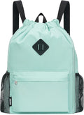 WANDF Drawstring Backpack with Shoe Compartment, Sports Gym Bag | Multi-Pocket Storage, Water-Resistant Fabric, Cinch String Bag