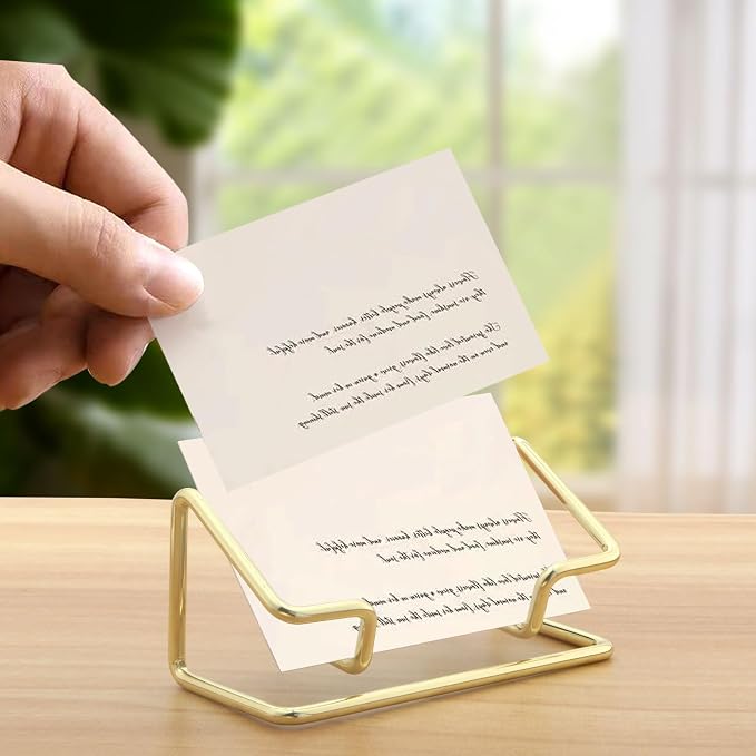 2 Pack Business Card Holder Desk，Metal Business Card Holder Display,Business Card Display Stand,for Office Home Desktop (Gold)