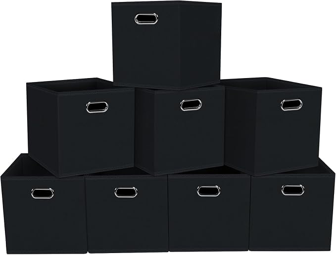 Fabric storage bins Cubes, Fabric Cube Organizer with Handle, Foldable Cube Bins for Cloth or Accessary Storage, 11x11x11, Set of 8, (Black)