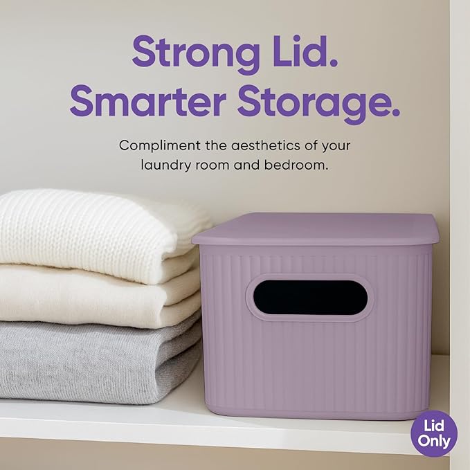 Superio Ribbed Collection - Decorative Plastic Basket Open Home Storage Bins Organizer, Lilac (Parent) Container Boxes for Organizing Closet Storage Bins for Shelves (Lid - Medium (5 Liter), 4 Pack)