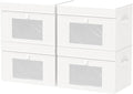 Transparent Window Storage Bin, Cube Organizer Basket with Flip-Top Lid and 2 Handles, Decorative Boxes with Cover, 4 Pack, White, 15 x 9.8 x 9.8 In, XSNY17WL-4