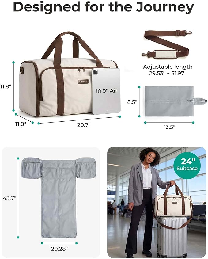 BAGSMART Garment Bag Duffle Bag for Travel Convertible 2 in 1 Suit Bag for Hanging Clothes Carry on Travel Bag with Shoes Bag,Shoulder Strap Weekender for Dresses, Coats, Shirts (Brown)