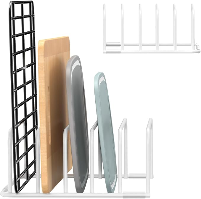 Fikoksol Cutting Board Organizer and Baking Sheet Rack, [1-Pack] White Heavy Duty Metal Cookie Sheet Organizer for Cutting Board Storage & Plate Holder for Cabinet, Tray Dividers for Cabinets