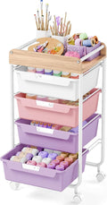 SYKIARIOL Rolling Storage Utility Cart with 4 Drawers,Kids Craft Art Cart,Makeup Organizer and Storage with Wooden Tabletop,Purple