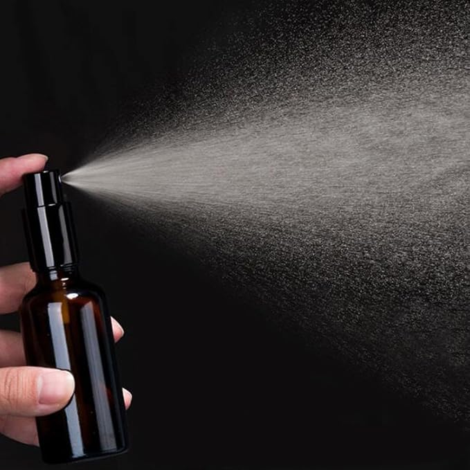 YIZHAO Amber Glass Spray Bottles 2oz, with Small Fine Mist Spray, Metal Cap, Refillable for Essential Oil,Travel,Cleaning,Perfume,Aromatherapy,Makeup – 12 Pcs