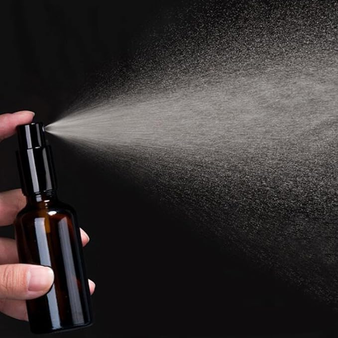 YIZHAO Black Glass Spray Bottles 1oz, with Small Fine Mist Spray, Metal Cap, Refillable for Essential Oil,Travel,Cleaning,Perfume,Aromatherapy,Makeup – 12 Pcs