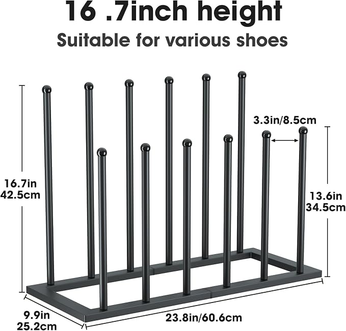 Urban Deco Free Standing Shoe Racks, Boot Organizer for Tall Boots, Black Metal Boot Rack Fit for 6 Pairs, Shoe Organizer for Dorm Room, Closet, Entryway (Black-6pairs)