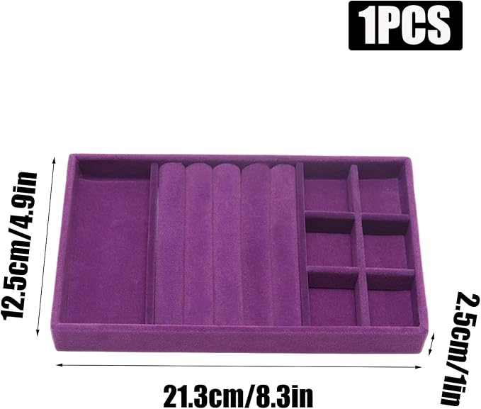 Velvet Jewelry Trays for Drawers, Purple Stackable Jewelry Drawer Organizer Inserts, Ring Earring Necklace Bracelet Holder Organizer Storage Display Tray with Removable Dividers, 3-in-1