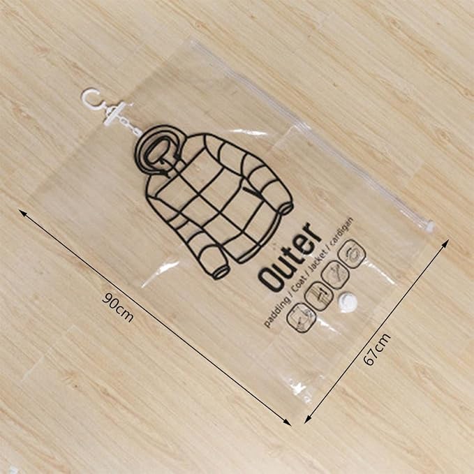 Hanging Vacuum Storage Bags, 2Pcs Space Saver Garment Bags for Clothes, Dresses, Coats, Reusable Vacuum Seal Storage Bags with Hangers, for Dresses, Coats, Down Jackets(S 2Pcs)