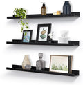 MBYD Dark Black Solid Wood Floating Shelves for Wall, 24 Inch Modern Photo Shelf Wall Mount, Picture Ledge with Lip Set of 3, Book Shelves for Bathroom Bedroom Kitchen Living Room Nursery
