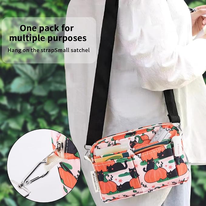 E-WEICHEN Multiple Pockets Portfolio Organizer with Zippered, Makeup Bag Travel Essentials for Women, Simple Waterproof Stationery Pencil Pouch Bag for Journal Office Art Supplies.Pink Pumpkin