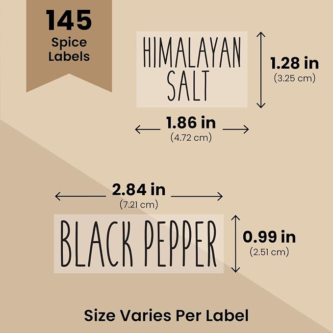 Talented Kitchen Spice Labels Stickers - Black Vinyl, 145-Pack, 1 Inch - Preprinted Waterproof Spice Jar Labels for Kitchen & Pantry Organization - Glass Jars, Herb & Seasoning Containers