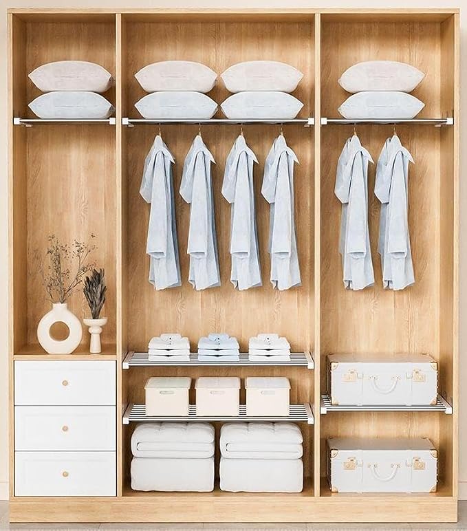 Closet Tension Shelf DIY Divider Metal Expandable Rod Adjustable Closet Shelves Organizer Scalable Layered Separators for Cabinet Storage Locker Clothes (16.5'' Wide,21.6''-35.4'' Long)