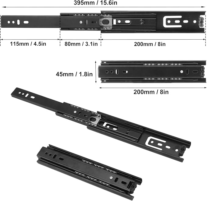 7 Pair 8 Inch Black Soft Close Drawer Slides, Heavy Duty Drawer Slides, Ball Bearing 3 Folds Full Extension, Used in Keyboard Trays, Table Drawers, Shelves, Nightstands, and More, by GENHAKON.