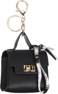 PATIKIL Mini Backpack Keychain, Cute Coin Purse Keychain PU Leather Backpack Purse Key Chain Little Earbud Bag Keychains for Women Mini Card Data Cable Organizer, Black