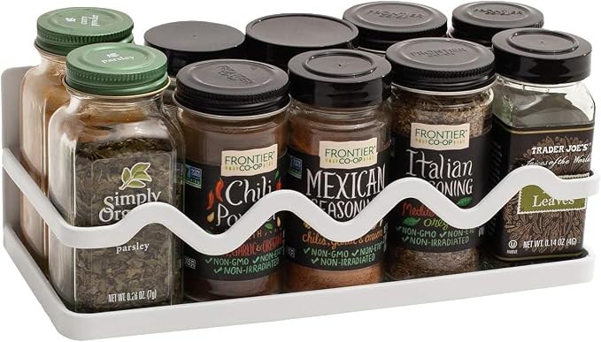 Magnetic Spice Rack Holder For Refrigerator Organizer Tier Kitchen Metal Cabinet Space Saver Great For Jars Bottle Vitamins (White, 2)