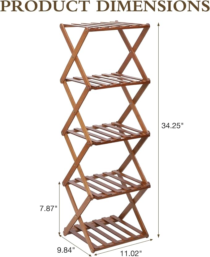 Bamboo Shoe Rack 5 Tier Foldable Shoe Rack for Entryway | Narrow Vertical Shoe Organizer Free Standing Shelf, Multifunctional Slim Storage for Bedrooms Living Room Corner