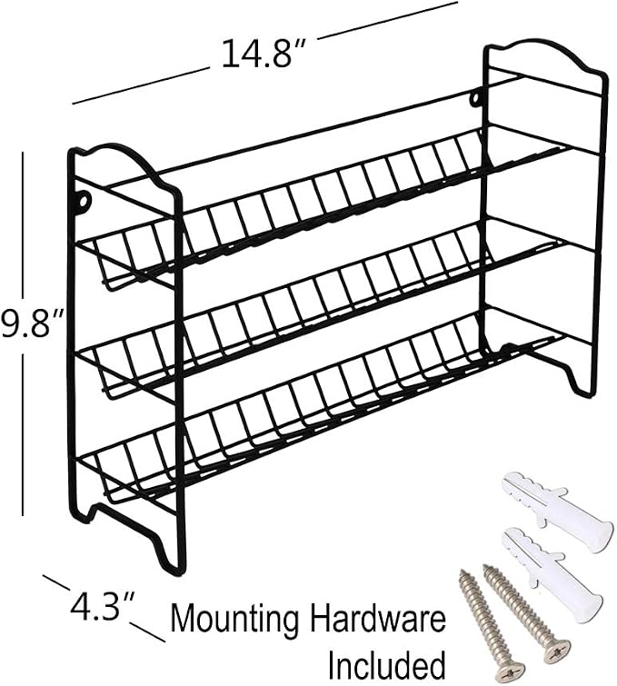 SWOMMOLY 3 Tier Spice Rack Organizer with 24 Empty Round Spice Jars, 396 Spice Labels, Funnel and Chalk Marker Complete Set, Black | Chalk Marker, Funnel Set for Cabinet, Countertop, Pantry, Cupboard or Door & Wall Mount - 24 Jars, 14.8" W × 9.8" H, Black