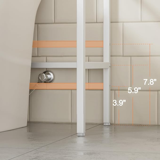 4-Tier Over The Toilet Storage, Bathroom Organizer | Space-Saving, 72"H Above Toilet Storage Rack with 4 Hooks and Paper Holder, Metal Shelf, White