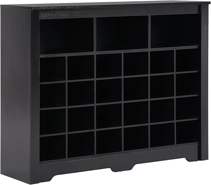 Harper & Bright Designs Sleek Design 24 Shoe Cubby Console, Modern Shoe Cabinet with Curved Base, Versatile Sideboard for Hallway, Bedroom, Living Room, Black
