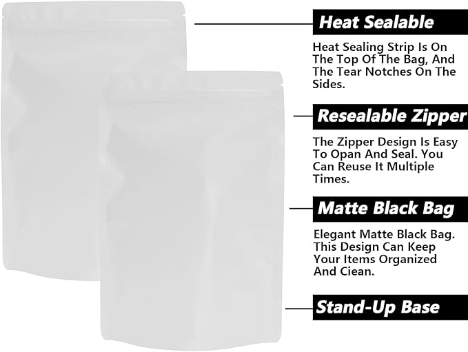 100PCS Smell Proof Resealable Pouch Bags,ULIFESTAR Aluminum Foil Flat Food Storage Bag,Sealable Pcsaging Zipper Pouches with Tear Notches for Pcsaging Lipgloss,Jewelry,etc(16*24cm/6.3*9.45",White)