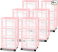 Sterilite 6 Pack 3 Drawer Storage Cart, Plastic Rolling Organization, Pink | Clear Plastic Organizer Drawers with Wheels for Craft Supplies, Bath Essentials, or Home Accessories