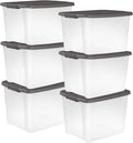 Sterilite 6-Pack ShelfTote, Clear Plastic Storage Bins with Lids, 50 Quart, Gray - Stackable Organizing Container Boxes for Closet, Bathroom, and Office