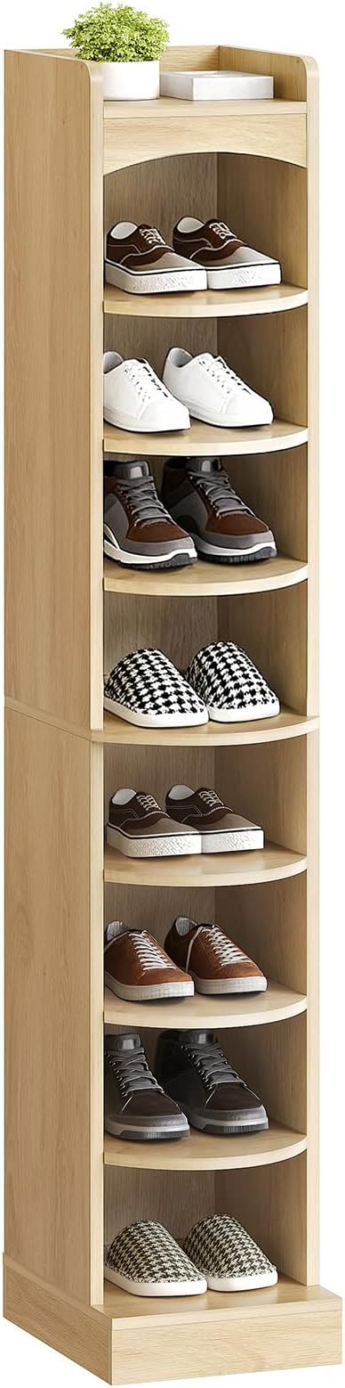 YATINEY 9-Tier Tall Shoe Rack, Wooden Shoe Storage Organizer, Narrow Shoe Cabinet with Removable Shelves for Small Spaces, Holds 9 Pairs of Shoes, for Entrance, Hallway, Natural SS02NL