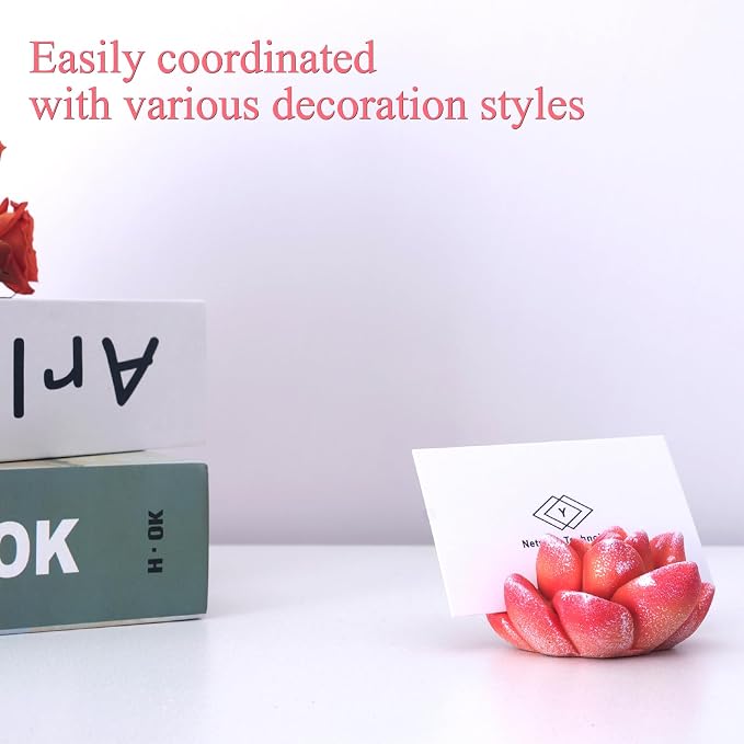 Resin Cute Succulent Business Card Holder for Desk - Stylish Desk Organizer & Vertical Display Stand for Office & Store - Unique Gift & Decor for Name Cards