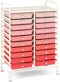 GOFLAME 20-Drawer Rolling Storage Cart, Multifunctional Art Craft Organizer, Mobile Utility Storage with Removable Drawers & Lockable Wheels, Craft Cart for Home Office School, Pink Gradient
