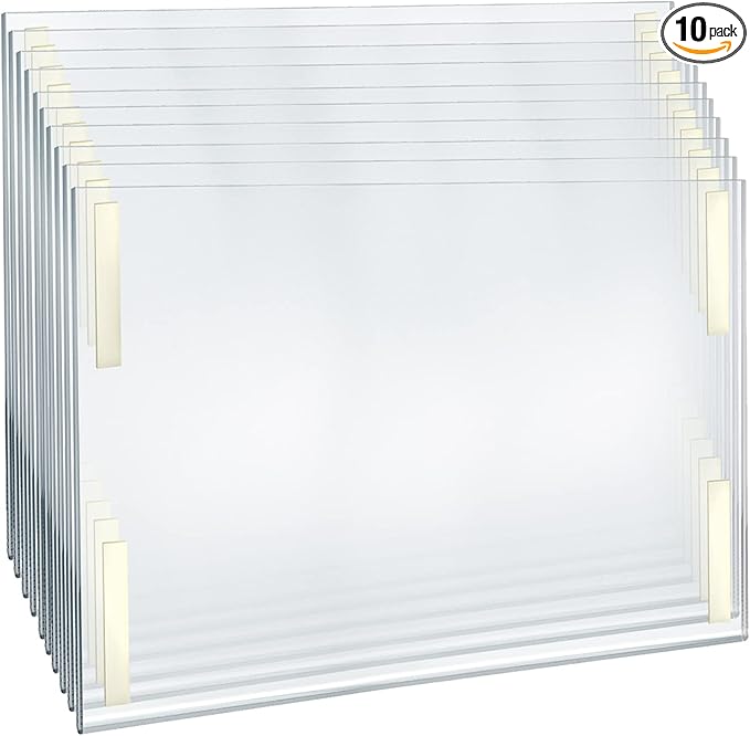 Azar Displays 122038 22-Inch W by 17-Inch H Wall Mount Acrylic Frame Pack of 10 - Clear Acrylic Wall Frame with Sticky Back - Floating Wall Sign Holder - Adhesive Office Sign - Frameless Picture Frame