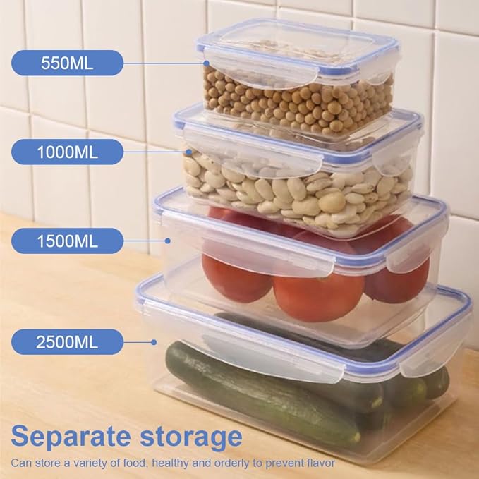 4 Pack Refrigerator Organizers and Storage,Stackable Refrigerator Organizer Bins with Lids,Clear Plastic Food Storage Bins for Kitchen, for Fruit, Vegetable, Food, Drinks, Cereals(COLOR:Transparent)
