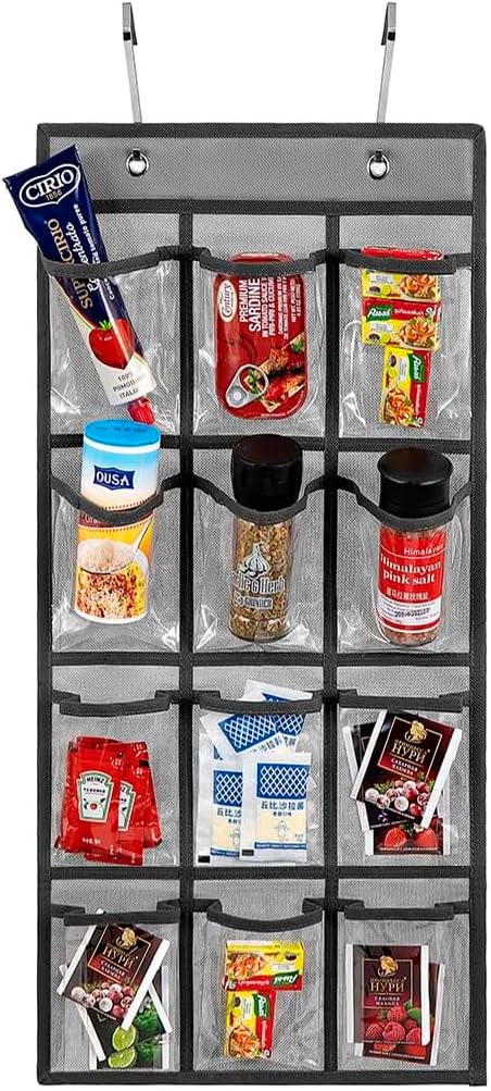 2 Pcs Classroom Pocket Chart Cell Phone Organizer Calculator Holder Over The Door Hanging Storage for Sock Underwear Jewelry with 12 Clear Pockets (Grey)