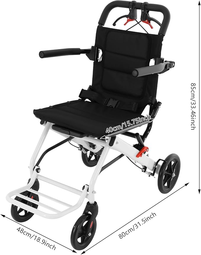 Lightweight Foldable Transport Wheelchair, Portable Transit Travel Wheelchair, Mobility Scooters for Seniors, Aluminum Wheel Chair, Portable Foldable Trolley for Homes