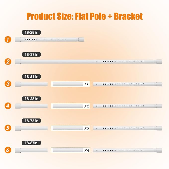 Oval Closet Rod for Hanging Clothes, Adjustable, 18 to 51 in | White, Heavy Duty, Metal, Suitable for Wardrobes, Laundry, RV