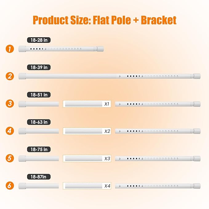 Oval Closet Rod for Hanging Clothes, Adjustable, 18 to 87 in | White, Heavy Duty, Metal, Suitable for Wardrobes, Laundry, RV